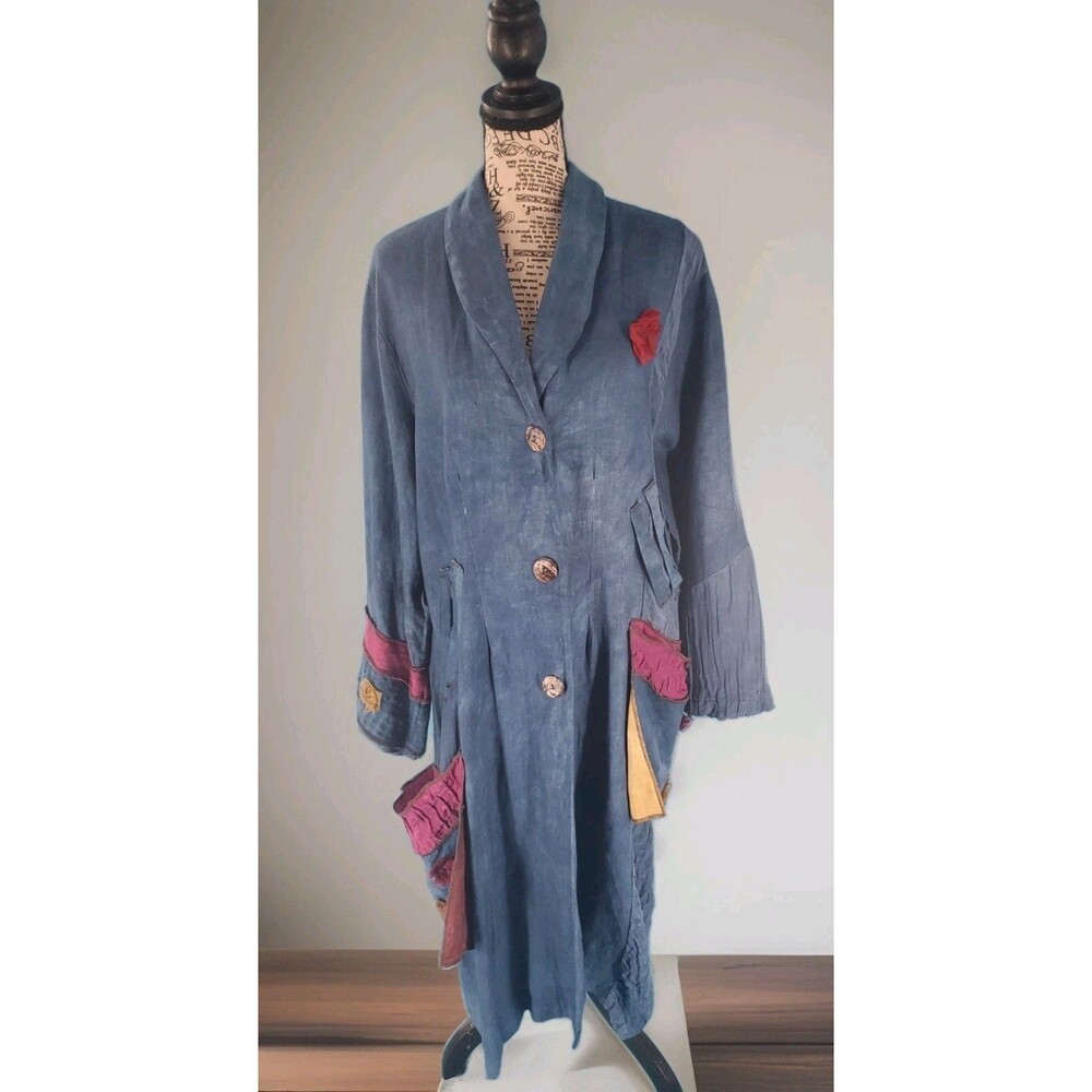 Lightweight Duster Coat Lg Linen Silk Laganlook Boho Fairy Artsy Steel Pony USA